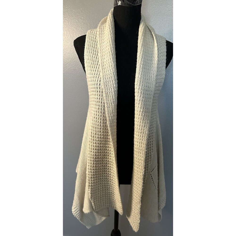 Catherine Lillywhite Italian Wool Alpaca Beige Knit Cardigan Sweater Vest VTG